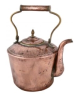 copper kettle with slightly dented and aged look