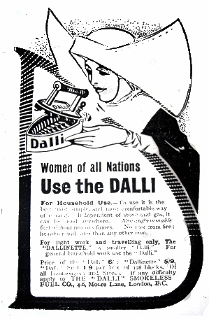 Ad with nun holding iron's lid open
