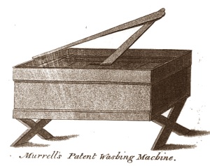 Murrell washing machine drawing from 1790 agricultural magazine trough with long handles