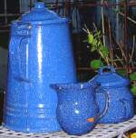 Vintage American blue speckled enamelware Speckled coffee pot, jug etc.