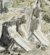 sketch of standing women using sloping boards